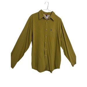 The North Face Shirt Mens Medium Olive Green Striped Textured Long Sleeve Button